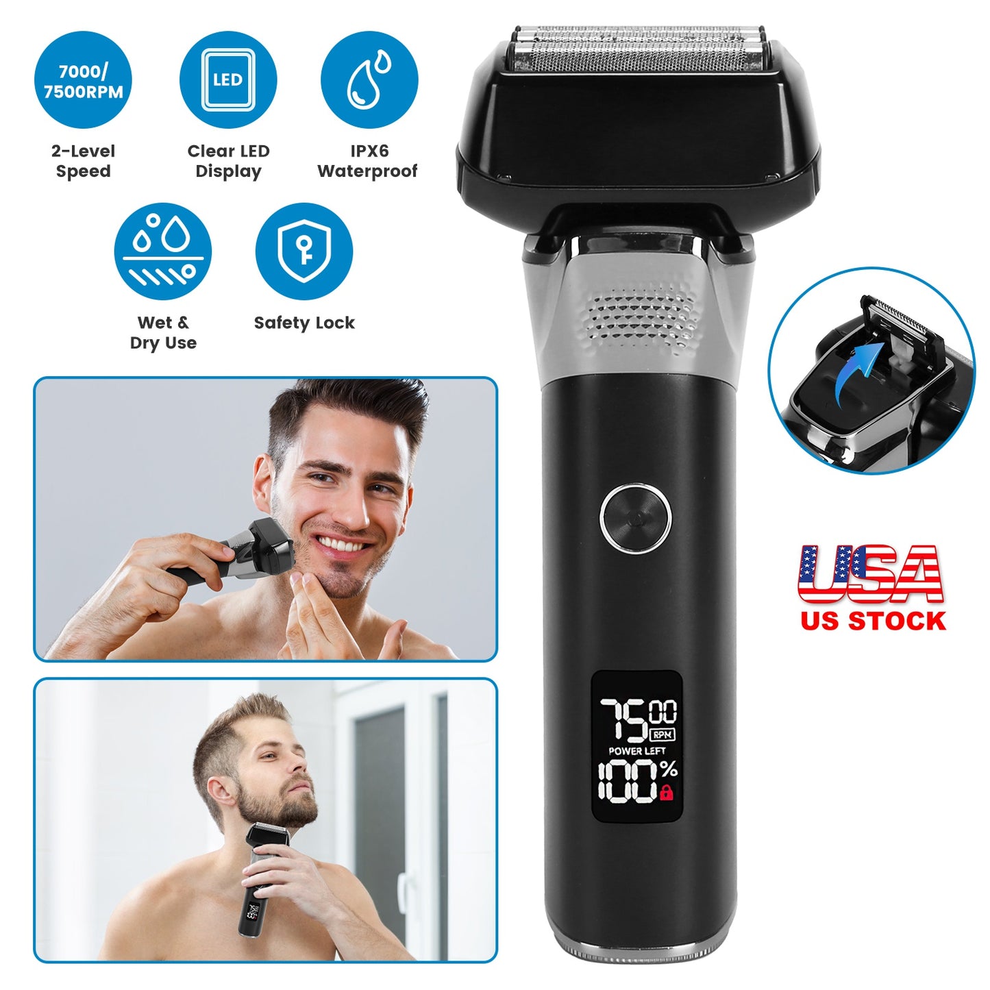 Electric Foil Face Shaver 5-Blade Electric Razor for Men Wet & Dry Jawline Beard Trimmer Precision Sideburn Shavers IPX6 Waterproof with LED DisplayÊC