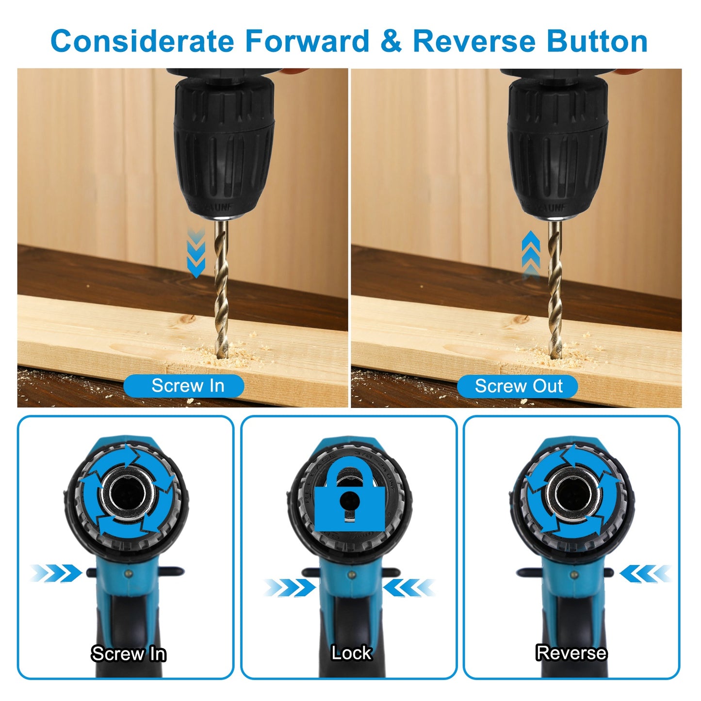 Cordless Drill Set With 2Pcs 28V Batteries and Charger 2 Variable Speeds 3/8In Keyless Chuck 265ln-lbs 25+3 Torque Positions Included 24Pcs Drill Bits