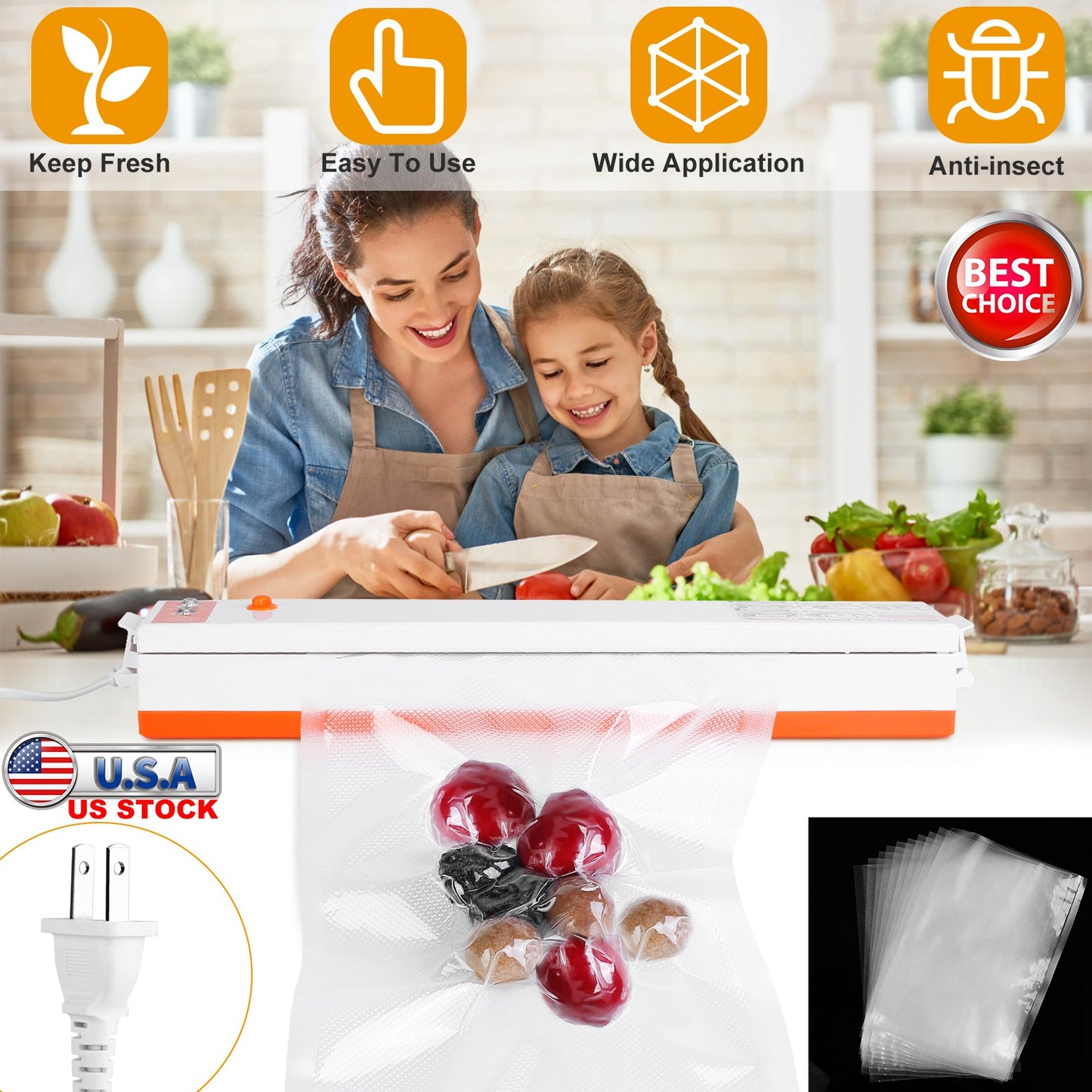 Electric Vacuum Sealer Machine Household Automatic Food Vacuum Sealer Quick Sealing System Machine For Fresh Food Dry Moist Food
