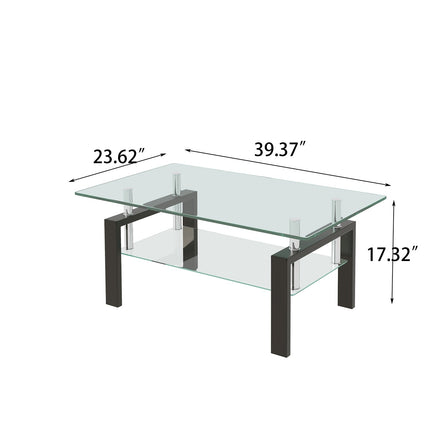 Tempered Glass Coffee Table with 2-Layer Design