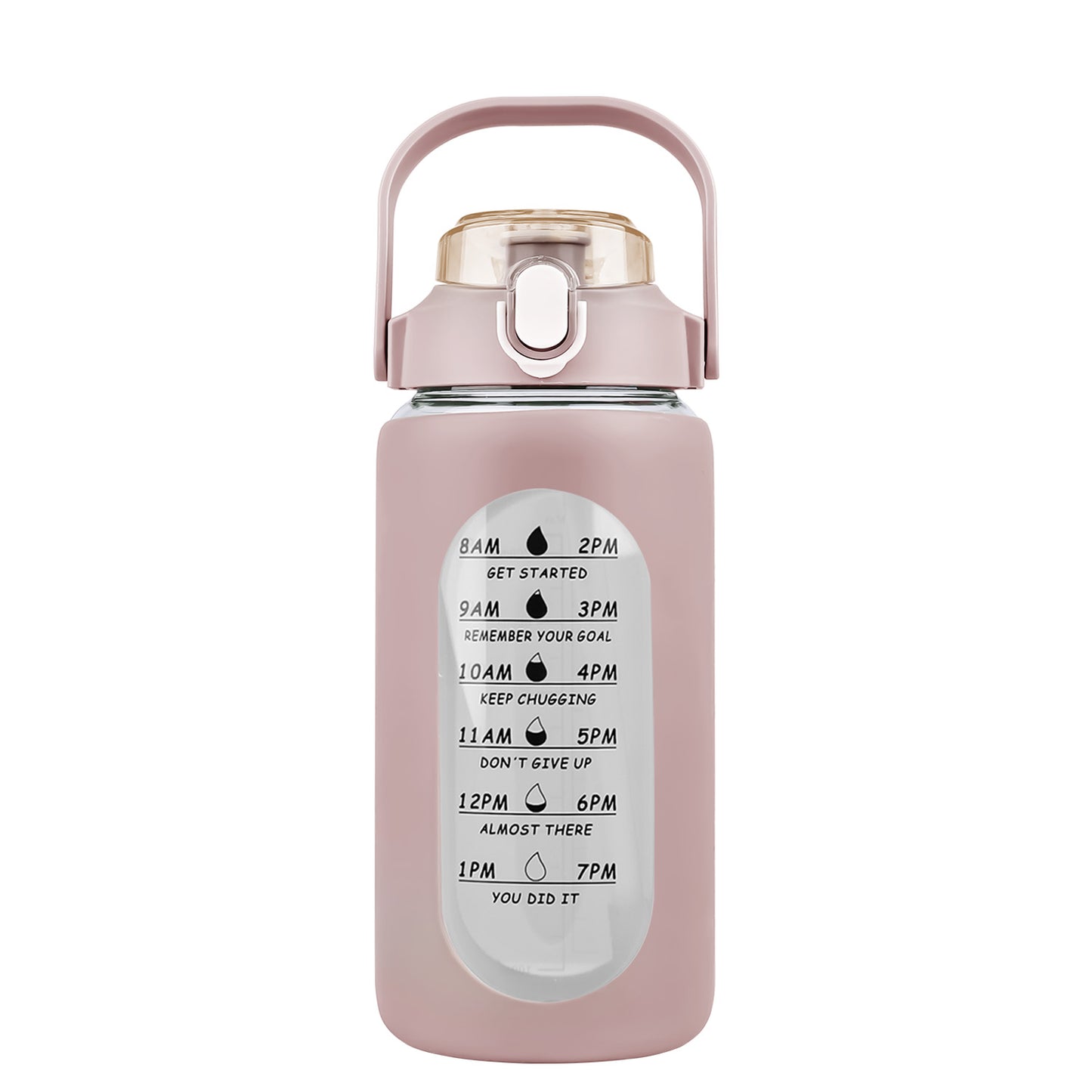 34Oz Glass Water Bottle Sports Water Bottle Motivational Water Bottle Water Intake Tracker Bottle with Straw Time Marker Silicone Sleeve Handle for Gy