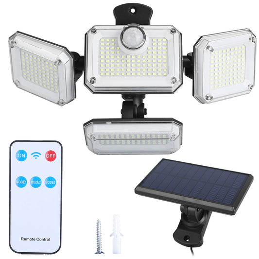 2 Pack Solar Powered Wall Lights IP44 Waterproof Motion Sensor Lamps with Separate Solar Panel 4 Adjustable Heads 333Pcs Beads 120¡ Sensing Angle Remo