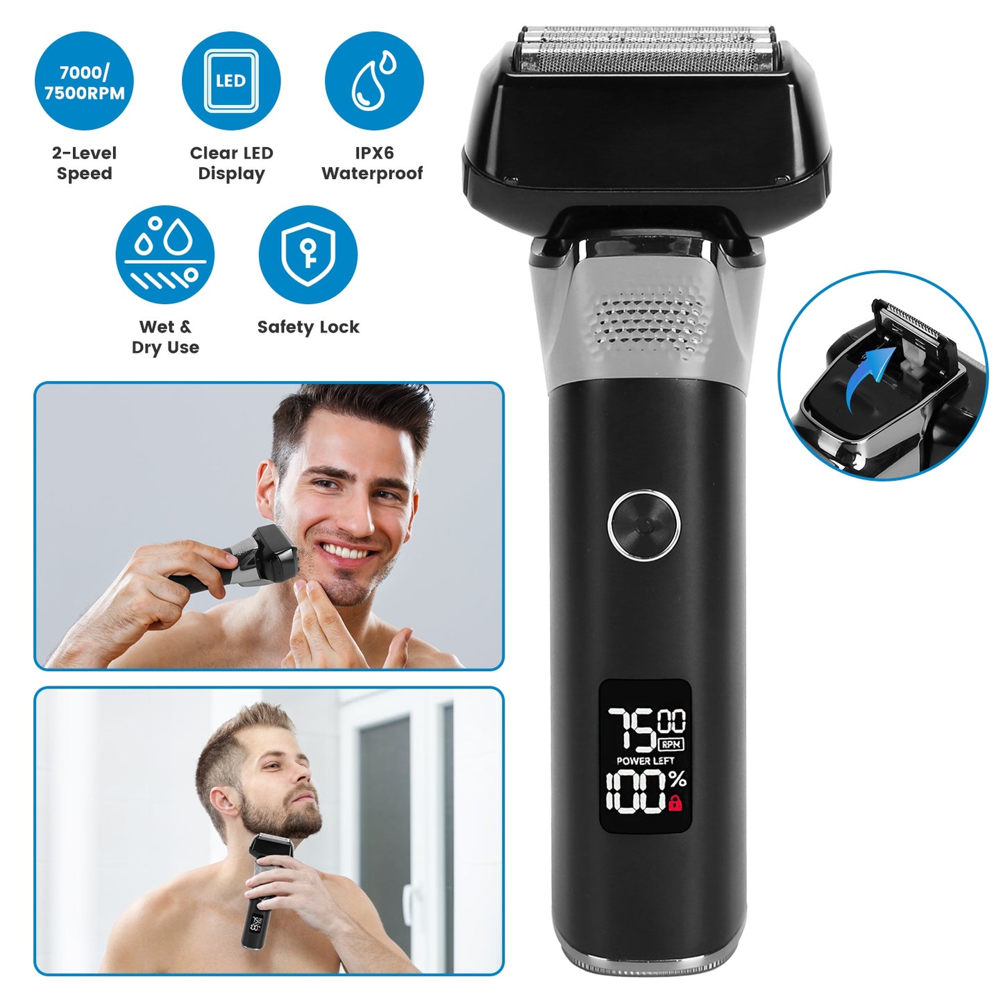 Electric Foil Face Shaver 5-Blade Electric Razor for Men Wet & Dry Jawline Beard Trimmer Precision Sideburn Shavers IPX6 Waterproof with LED DisplayÊC