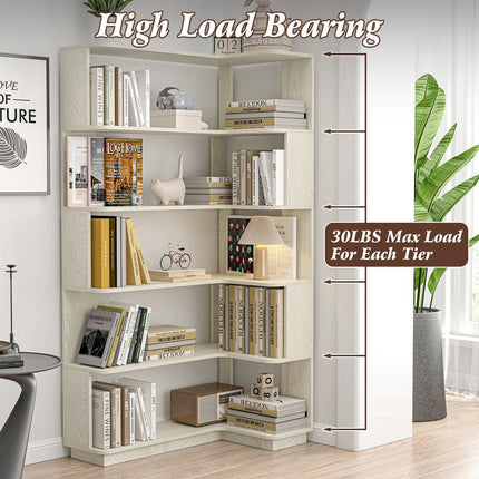 5-Tier L-Shaped Corner Bookshelf with 6 Open Shelves