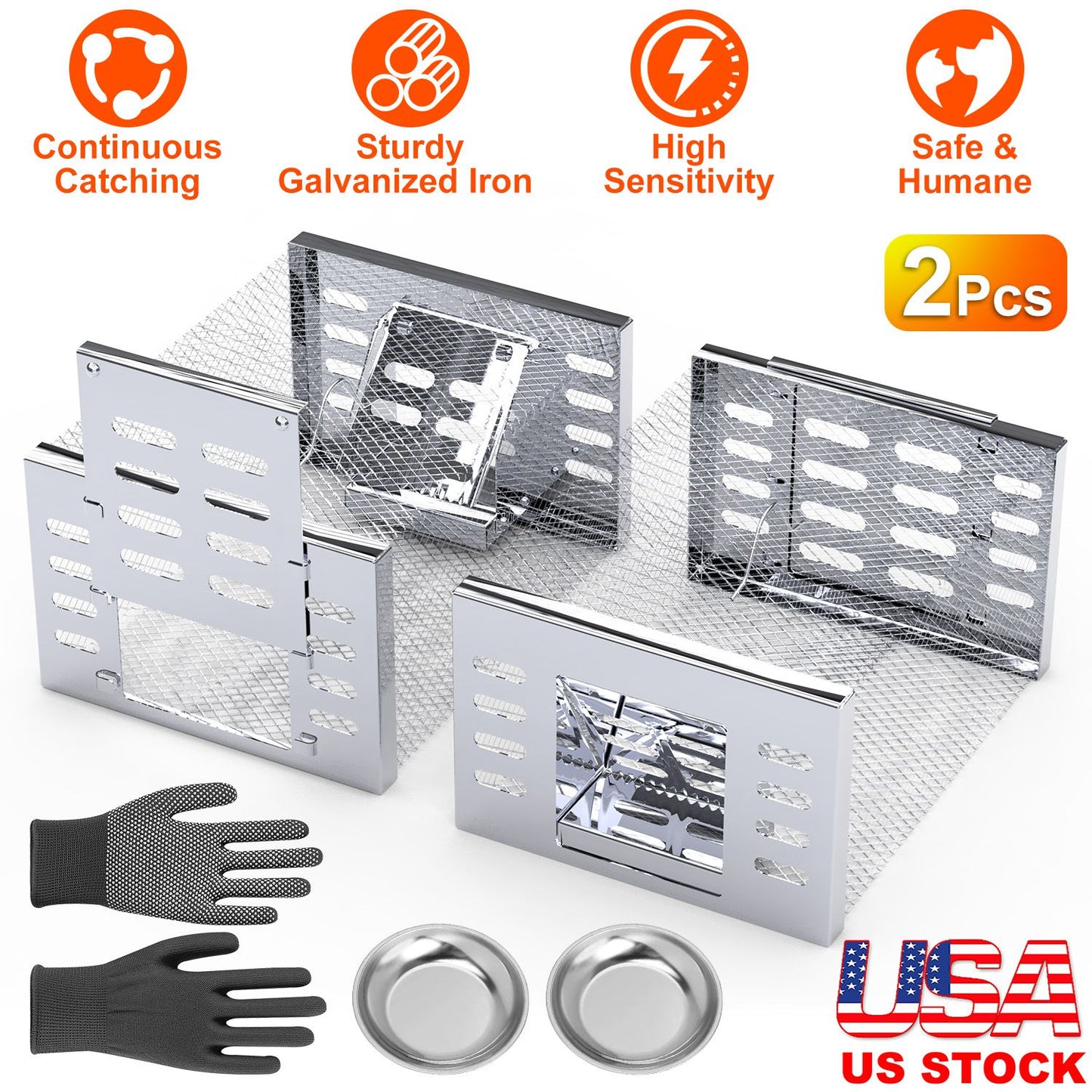 2Pcs Humane Rat Trap Catch and Release Live Mouse Cage Traps with Automatic Continuous Cycle Trapping for Chipmunk Rodent Mouse Small Animals