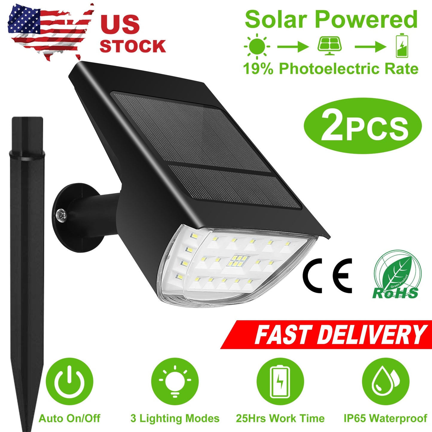 Solarek 32 LEDs Solar Landscape Spotlights IP65 Waterproof Solar Lights Auto On/Off Solar Powered Security Wall Lights 3 Modes Lighting For Yard Garde