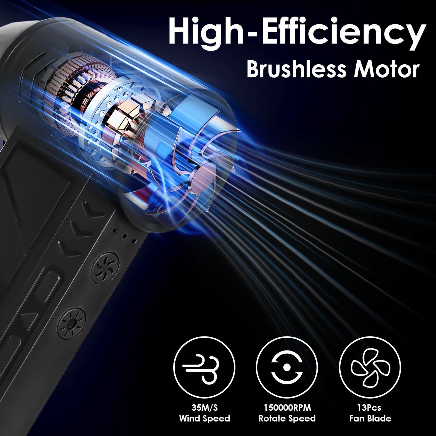 Compressed Air Duster with LED Light Up to 150000RPM Speed for PC Keyboard Cleaning High Speed Rechargeable Cordless Air Blower with 4 Speeds for Home