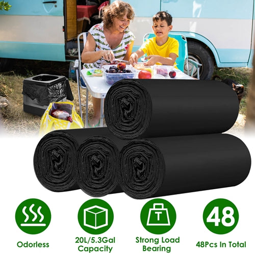 4 Rolls Black Trash Bags – 5.3 Gallon, Unscented & Leak-Resistant