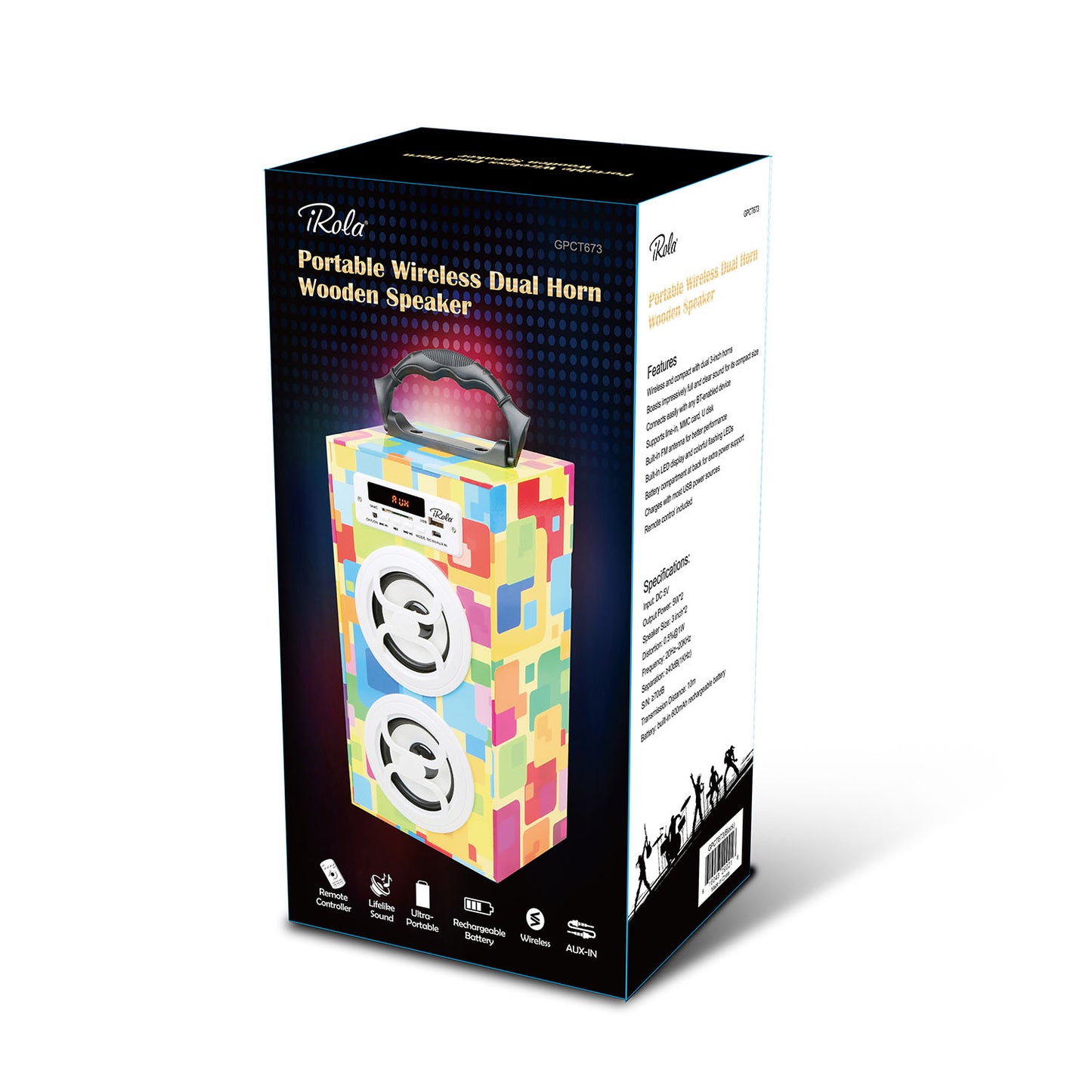 iRola Wireless Speaker 10W Powerful Subwoofer Wooden Loudspeaker FM AUX MMC for iPhone X Samsung S9 Tablet PC