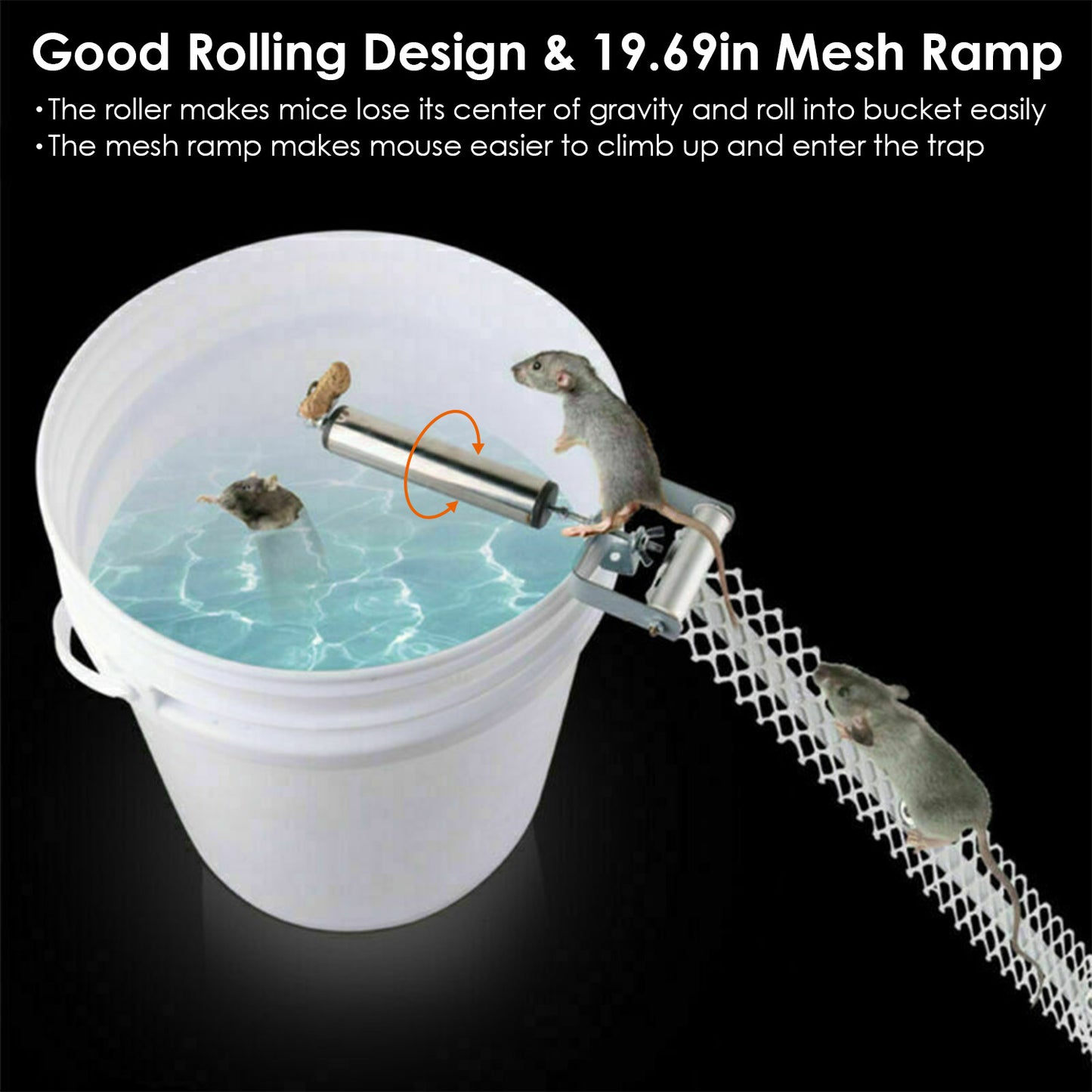 Reusable Mice Rat Mouse Killer Roll Trap Log Rolling Mouse Catcher Rodent Traps Mouse Control w/ 19.69in Mesh Ramp For Mice Rats Rodents Outdoors Indo