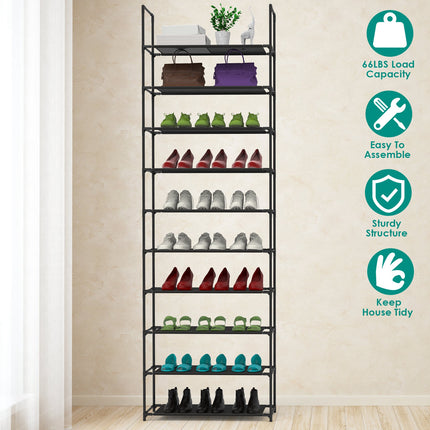 10 Tiers Shoe Rack Space-Saving 25-30Pairs Tall Shoe Shelf 23.03x10.82x72.83Inches Non-Woven Fabric Vertical Shoe Organizer For Hallway Entryway Close