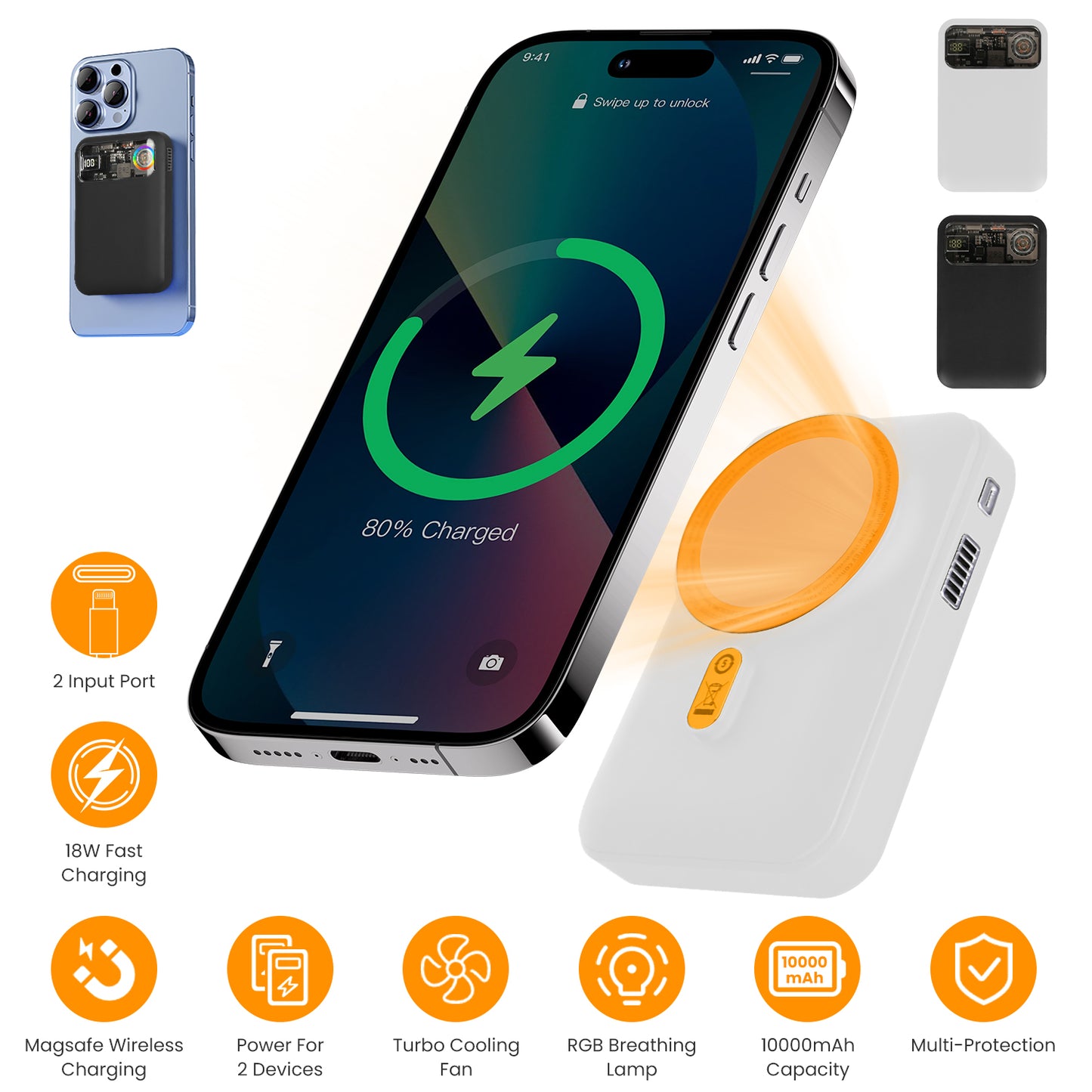 Magsafe Wireless Power Bank 10000mAh Magnetic Portable 18W Fast Charger Fit for IOS Phone 15/14/13/12 Series and More