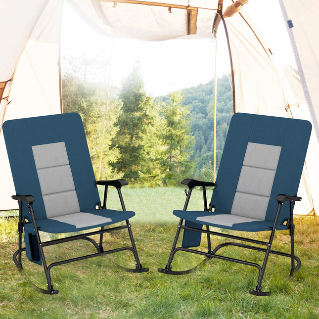 Foldable Rocking Padded Portable Camping Chair with Backrest and Armrest