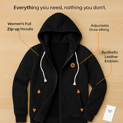 Women\'s Full Zip-up Brushed Inner Hoodie Sweatshirt
