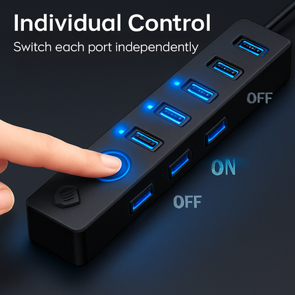 7-Port USB 3.0 Hub with Individual On/Off Switch