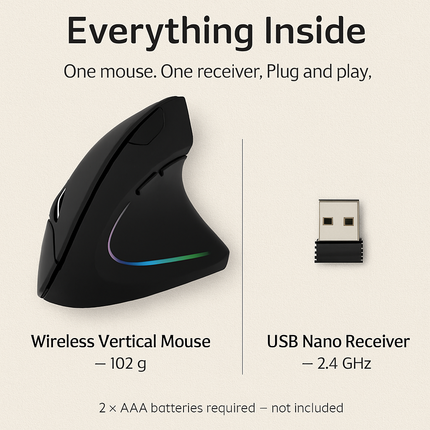 Wireless Vertical Mouse with 6 Buttons and Adjustable DPI