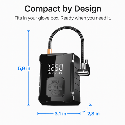 Cordless Tire Inflator with Car Charger and LED Light