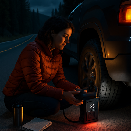 Cordless Tire Inflator with Car Charger and LED Light