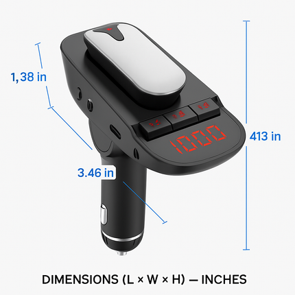 Car FM Transmitter with Wireless Earpiece for Hands-Free