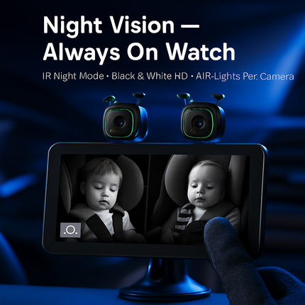 1080P Baby Car Camera for 2 Kids Dual Channel Car Baby Monitor Rear Facing Car Seat Camera with 120°Wide View 6.86In HD Split Screen Night Vision