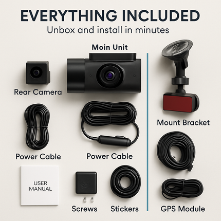 Car Dash Cam 2K 3-Channel GPS WiFi Night Vision