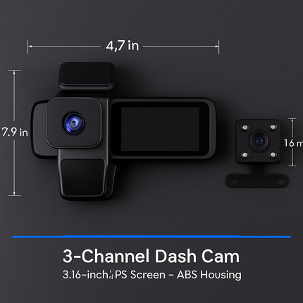 3-Channel WiFi Dash Cam with Night Vision and G-Sensor