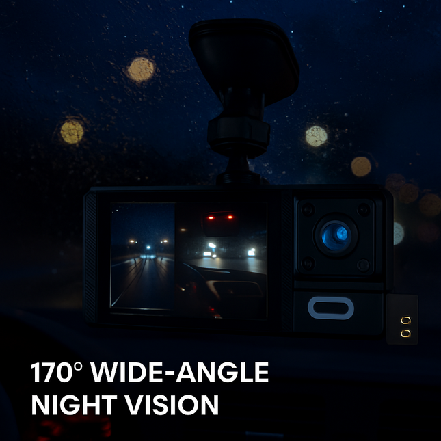 WiFi FHD 1080P Car Dash Cam 3 Channels Front Rear Inside Dash Camera with Loop Recording Reversing Image Night Vision 170° Wide Angle Support 64G MMC