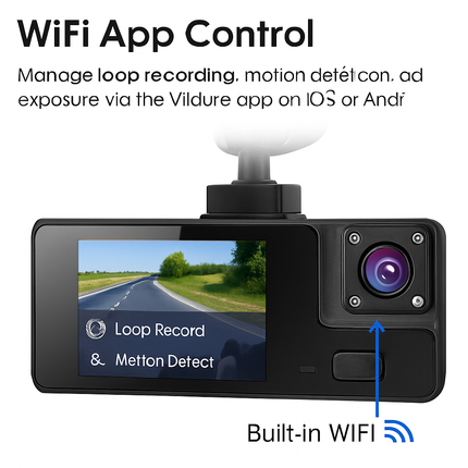 Car Dash Cam 3-Channel Front Inside Rear