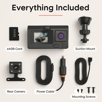 Car Dash Cam 3-Channel Front Inside Rear
