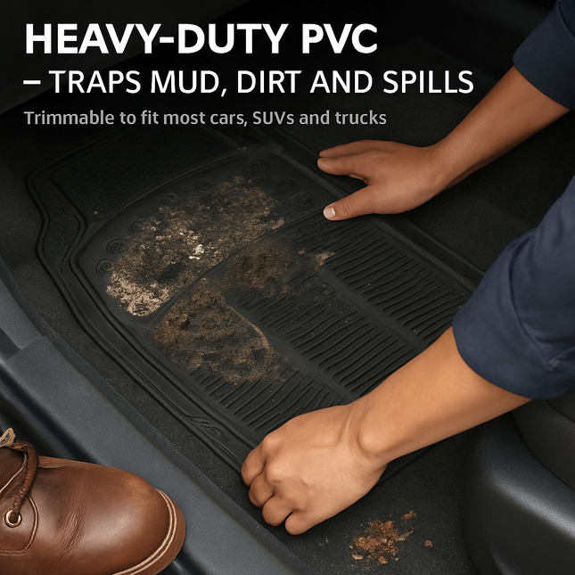 Automotive Floor Mats: Front & Rear PVC Trim-to-Fit