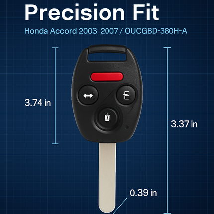 Remote Key Fob Shell with Buttons for Honda Accord