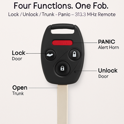 Remote Key Fob Shell with Buttons for Honda Accord