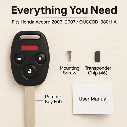 Remote Key Fob Shell with Buttons for Honda Accord