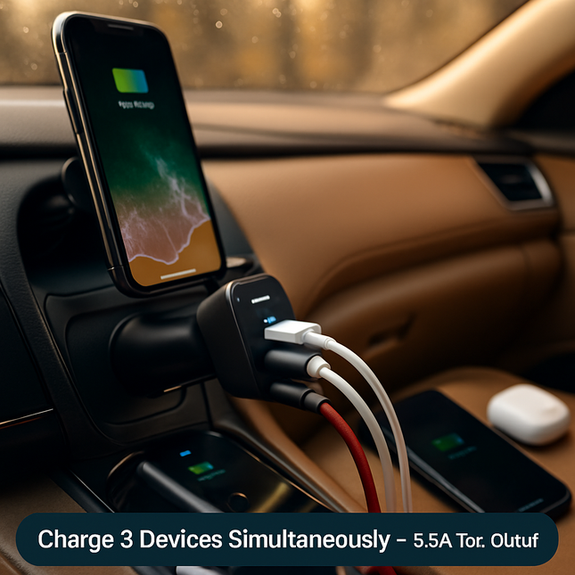 USB Car Charger 30W 5.5A 3 USB Port Cigarette Lighter Charger Adapter For iPhone XS/iPhone XS Max/iPhone 8 Plus/Galaxy S7/Galaxy S6