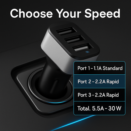 USB Car Charger 30W 5.5A 3 USB Port Cigarette Lighter Charger Adapter For iPhone XS/iPhone XS Max/iPhone 8 Plus/Galaxy S7/Galaxy S6