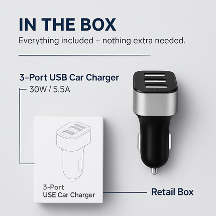 USB Car Charger 30W 5.5A 3 USB Port Cigarette Lighter Charger Adapter For iPhone XS/iPhone XS Max/iPhone 8 Plus/Galaxy S7/Galaxy S6