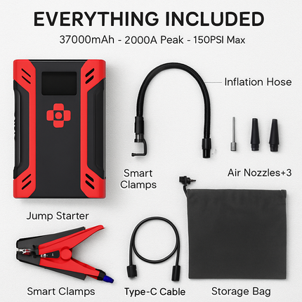 Car Jump Starter with Air Compressor - 12V Vehicle Booster