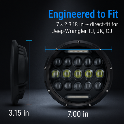 7In Round LED Headlight for Jeep Wrangler TJ JK CJ Plug-Play