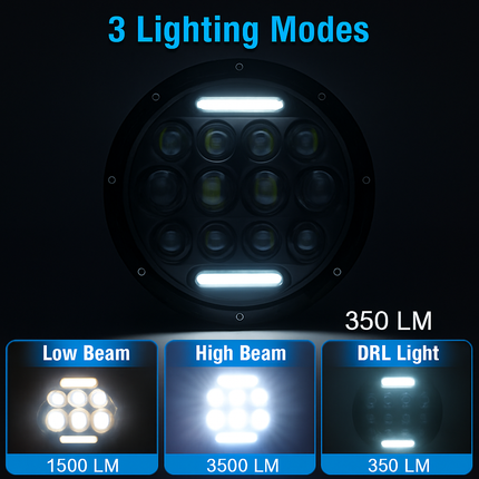 7In Round LED Headlight for Jeep Wrangler TJ JK CJ Plug-Play