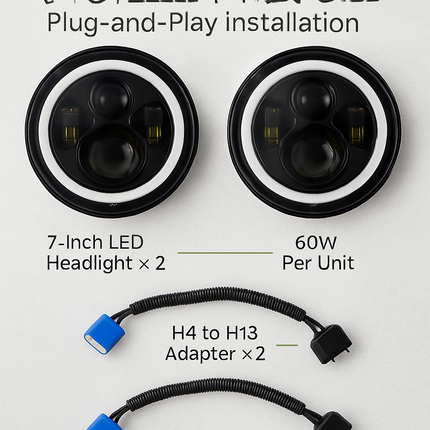 Round LED Headlights with Halo Angel Eyes for Jeep Wrangler