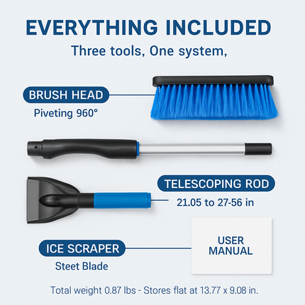 3-in-1 Windshield Ice Scraper with Extendable Tool