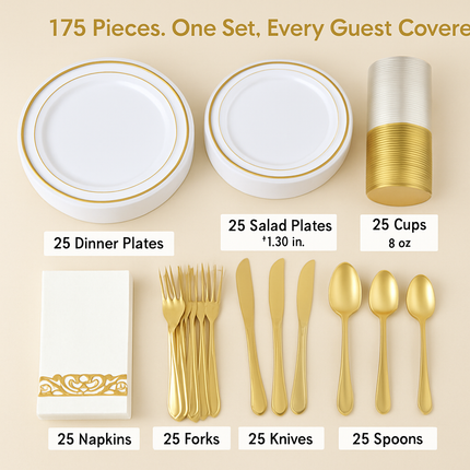 Gold Rim Disposable Dinnerware Set for Parties