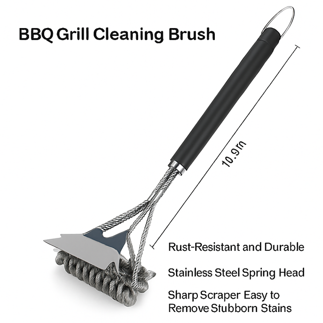 Grill Cleaning Brush with Scraper for Stainless Grates