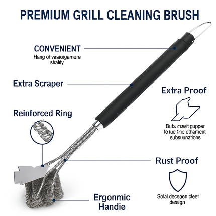 Grill Cleaning Brush with Scraper for Stainless Grates