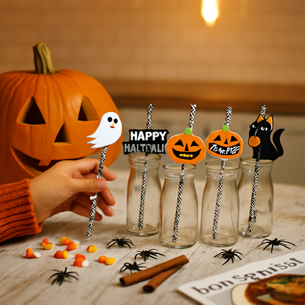 Halloween Striped Paper Straws for Party Decor