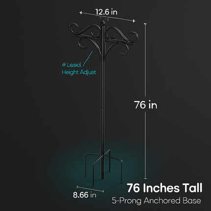 2 Packs 91in Heavy Duty Double Shepherds Hook Bird Feeder Pole Garden Hanging Holder with 5 Adjustable Height 5 Prong Base for Bird Feeder Garden Plan