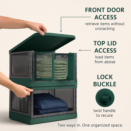 Foldable Storage Bins with Lid, Stackable Closet Organizer