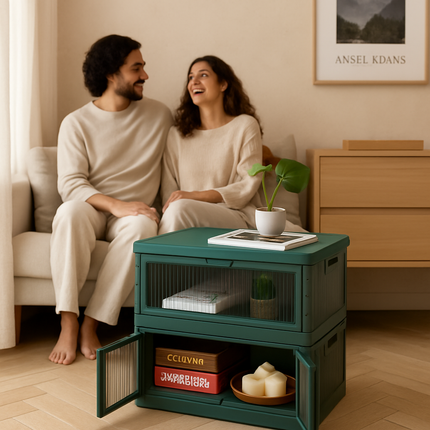 Foldable Storage Bins with Lid, Stackable Closet Organizer