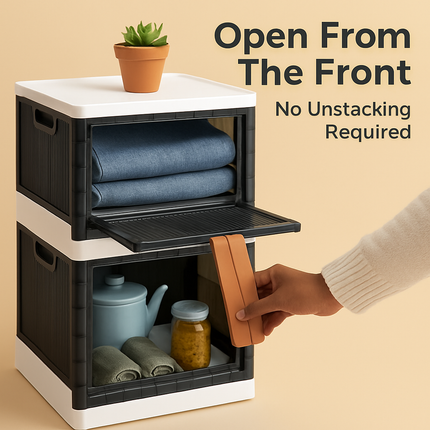 Foldable Storage Bins with Lid, Stackable Closet Organizer