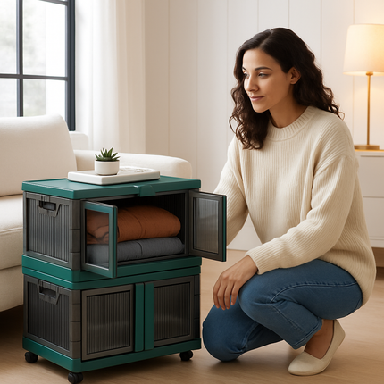 Foldable Storage Bins with Lid, Stackable Closet Organizer